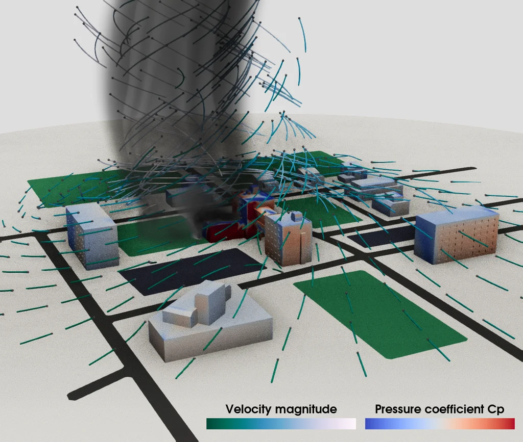 CFD simulation with code_saturne - Tornado in urban area