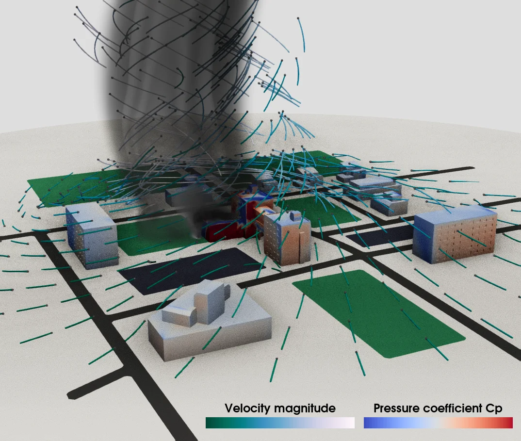 CFD simulation with code_saturne - Tornado in urban area
